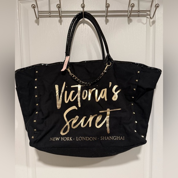 Victoria's Secret Handbags - Victoria's Secret Black Tote with Gold Lettering